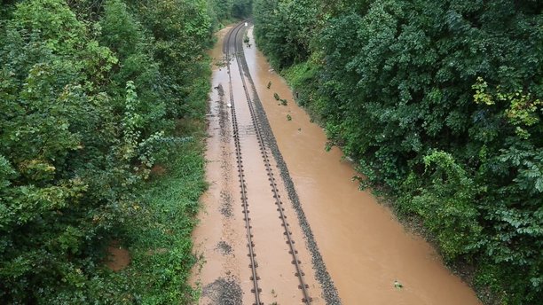 Bahnstrecke: Überflutung nach Starkregen Zwickau September 2014 