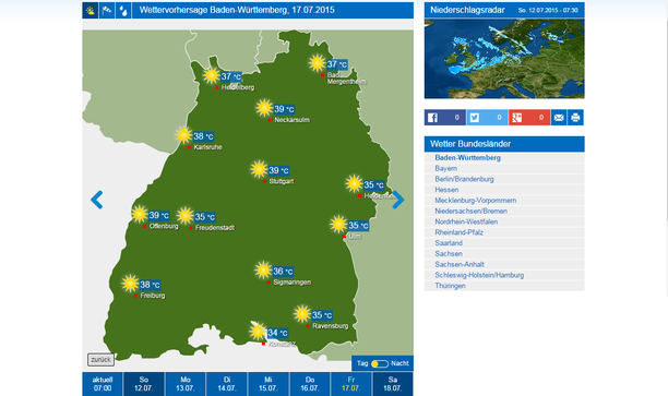 Wetterkarte Baden-Württemberg 17.07.15