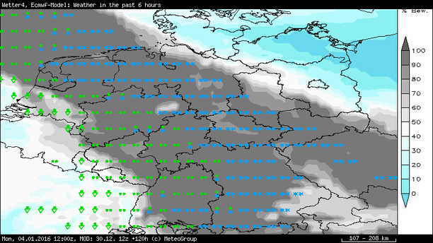 Wetter ECMWF Montag, 04.01.16, 12 UTC