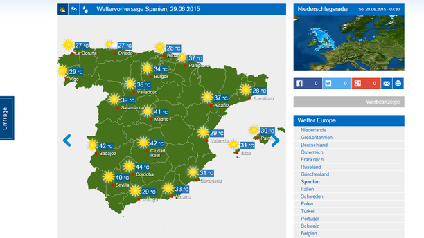 Wetter Spanien 29.06.15
