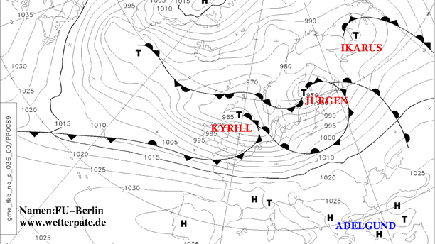 Wetterkarte KYRILL, 18.01.2007