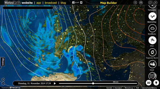 MeteoEarth.com interaktives 3D Wetter Mittelmeer