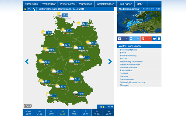 Wetterkarte Deutschland Mittwoch, 03.09.15