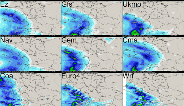 Modellvergleich Niederschlagssumme 6-std. bis 27.12.14, 12 UTC
