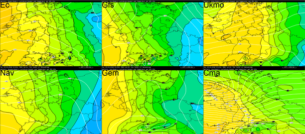 Modellvergleich Temperatur 850 hPa Samstag, 23.01.16 12 UTC