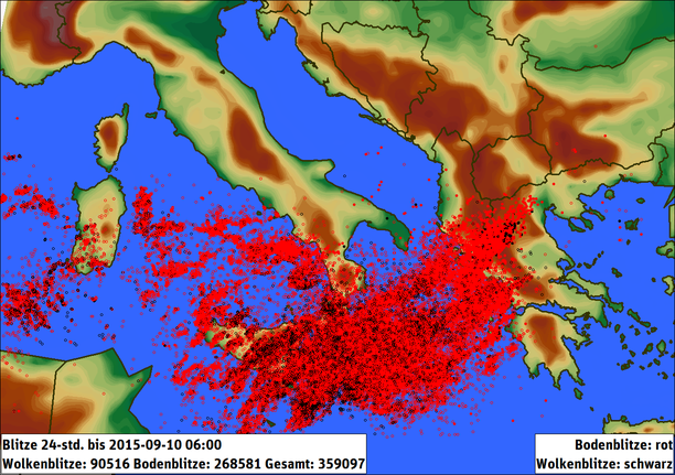 Blitze Mittelmeer, 24-stündig bis 10.09.15, 6 UTC