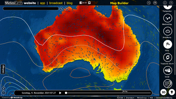 Temperatur und Windstream Australien, MeteoEarth.com