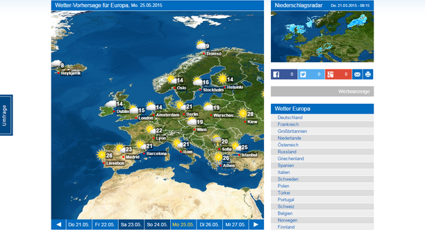 Wetterkarte Europa Pfingstmontag
