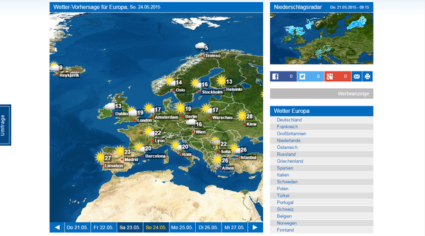 Wetterkarte Europa Pfingstsonntag