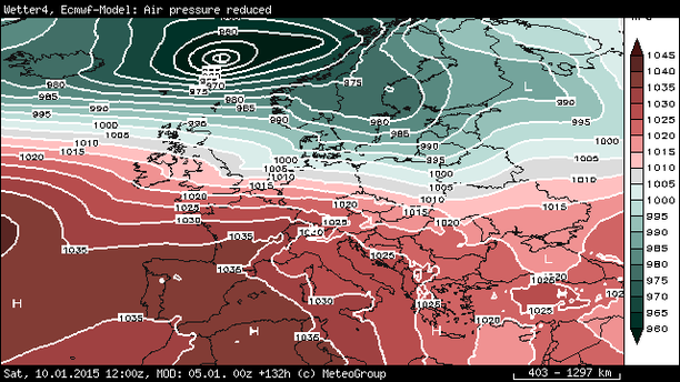 Luftdruck Europa ECMWF Samstag 10.01.15, 12 UTC