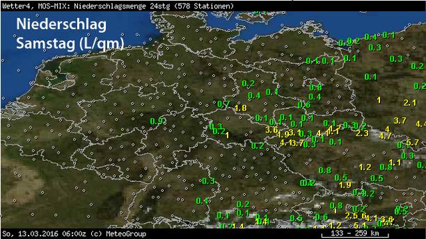 24-stündiger Niederschlag bis 13.03.16, 6 UTC