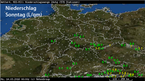 24-stündiger Niederschlag bis 14.03.16, 6 UTC
