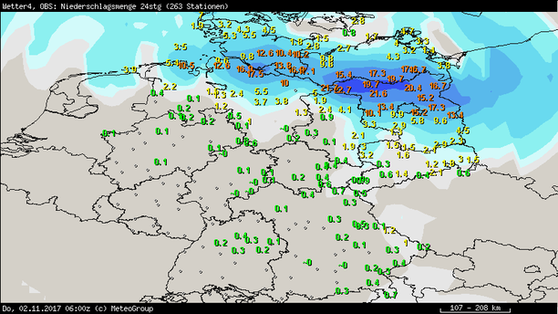 Niederschlagssumme Deutschland 24-stündig bis 02.11.17 06 UTC