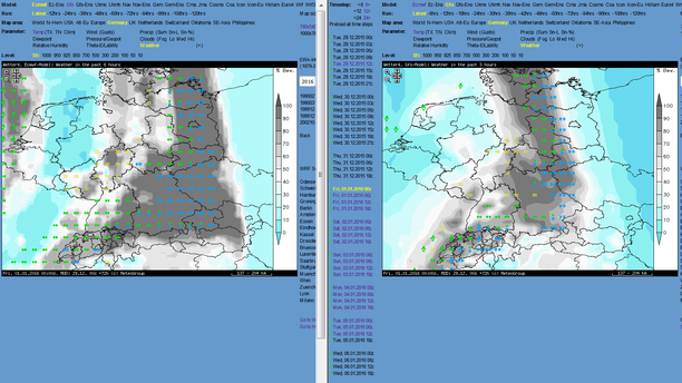 Modellvergleich ECMWF + GFS Wetterzustand 01.01.16 00 UTC