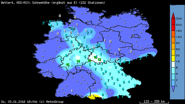 MOS-MIX Schneehöhen 03.01.16 18 UTC