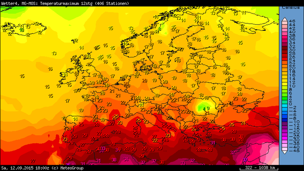 Temperaturprognose Europa 12.09.15