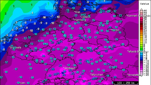 Sehr strenger Frost: Tiefsttemperaturen Nacht zum 20.12.2009