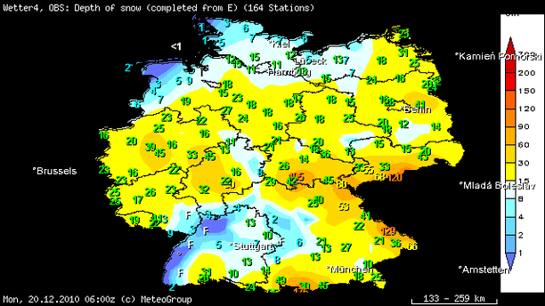 Schneehöhen 20.12.10 6 UTC