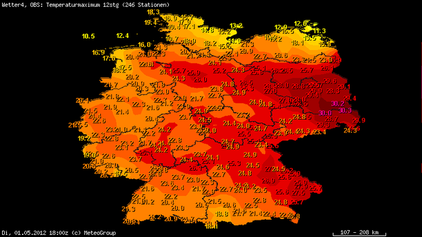 Höchsttemperaturen 01.05.2012
