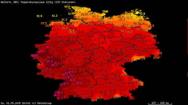 Höchsttemperaturen 01.05.2015