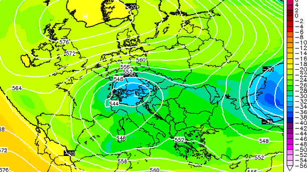 500 hPa Temperatur und Isohypsen 16.03.16, 6 UTC