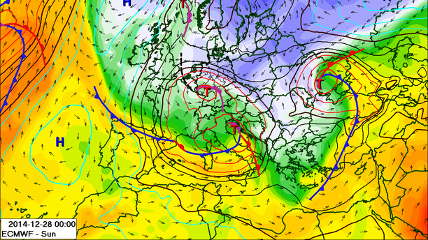 ECMWF Schneetief HILTRUD Sonntag, 28.12.14 00 UTC
