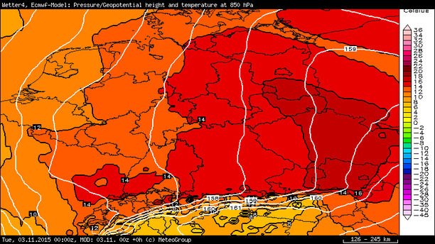 Temperatur 850 hPa, 03.11.15 00 UTC