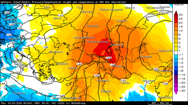 Abweichung 850 hPa ERA Mittel ECMWF