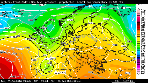 Höhentief 500 hPa Temperatur