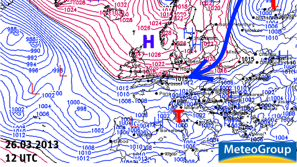 ECMWF Bodendruck Analyse 26.03.2013 12 UTC