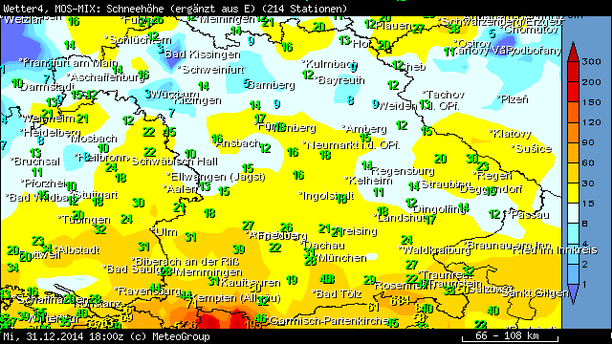 Schneehöhen 31.12.14, 18 UTC