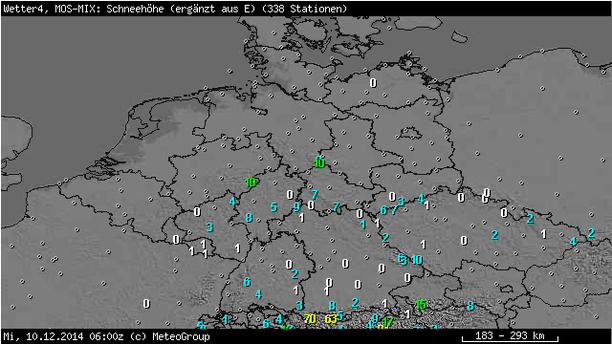 Vorhersage Schneehöhen 10.12.14, 6 UTC