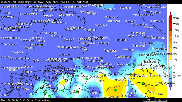 Schneehöhen Prognose 24.09.15 6 UTC