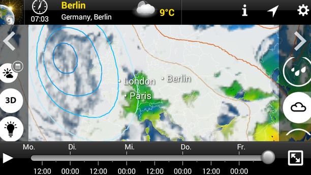 MeteoEarth App: Bewölkung und Luftdruck Freitag
