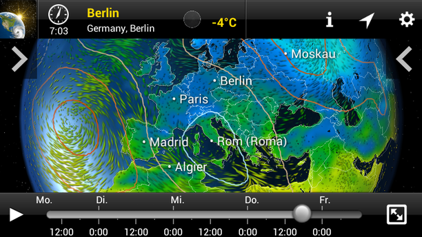 Wetterlage mit der MeteoEarth App für Freitag, 23.01.15