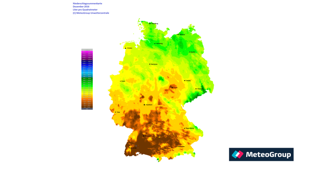 Niederschlagssummenkarte Dezember 2016 Deutschland