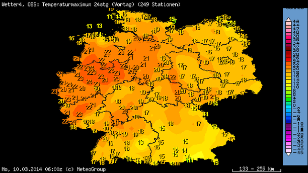 Höchsttemperaturen am 09.03.2014