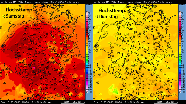 Schafskälte - Höchsttemperatur Deutschland 13.06.15 und 16.06.15