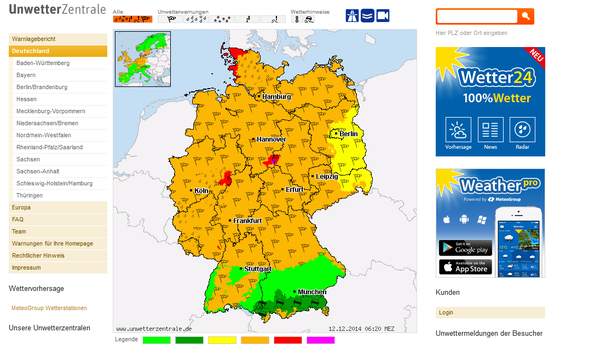 Unwetter-Warnkarte UWZ Deutschland 12.12.14