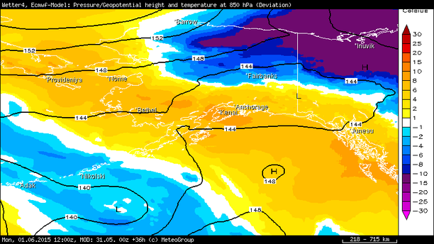 Temperaturabweichung 850 hPa Alaska