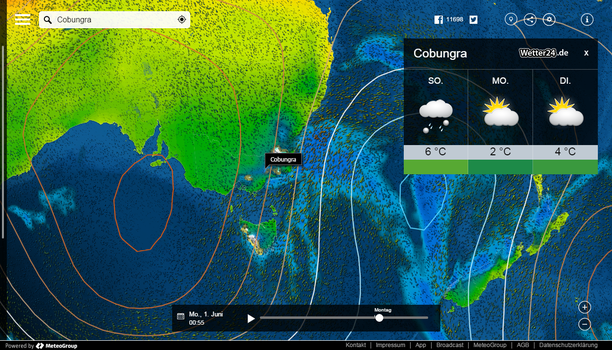Luftdruck, Windstream, Temperatur, Niederschlags Australien - MeteoEarth.com