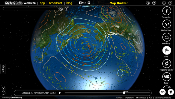 Luftdruck Windstream Beringsee Nacht zum Montag MeteoEarth.com