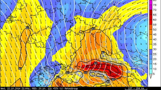 ECMWF Prognose Wind 700 hPa Mittwoch 21 UTC