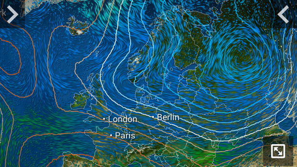 MeteoEarth App Bodendruck, Windstream 1.5 km Höhe Heiligabend, 24.12.14
