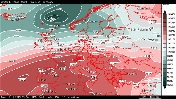 Luftdruck Dienstag, 10.11.15