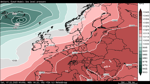 Luftdruck Samstag, 00 UTC