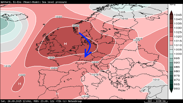 ECMWF-Ensemblemittel Bodendruck 26.09.15 12 UTC