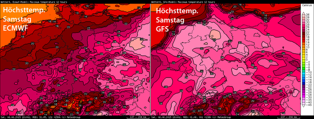 Modellvergleich Höchsttemperatur Samstag, 06.06.15