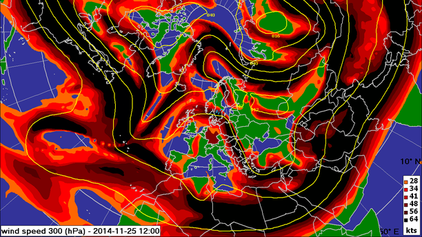 Windgeschwindigkeit 300 hPa Nordhemisphäre