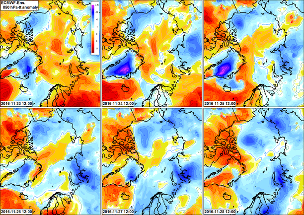 ECMWF-Ensemble Temperaturanomalien 850 hPa